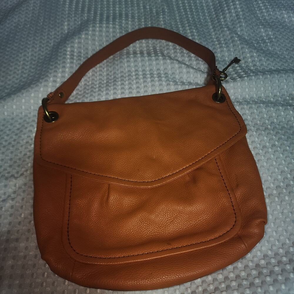 VINTAGE FOSSIL EUC LARGE ORANGE LEATHER SOFT CROSSBODY BAG